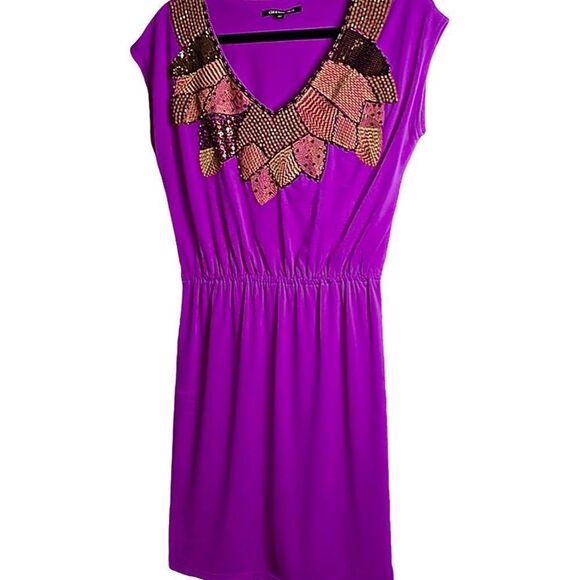 Gianni Bini Embellished Beaded Deep-V Elastic Waist Dress Size Small - Picture 7 of 8